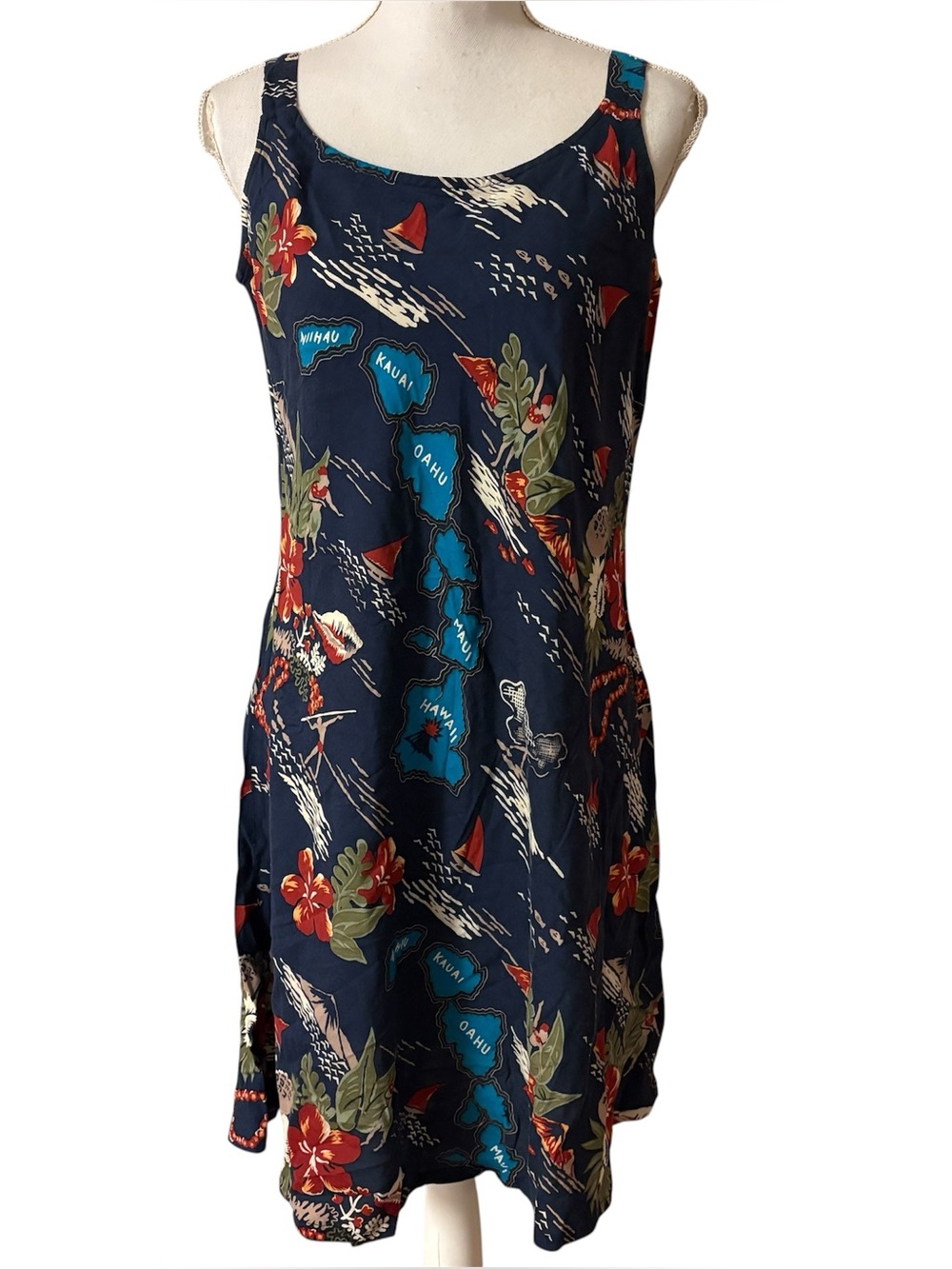 Vintage Hilo Hattie Hawaiian Islands Hibiscus Surf Sleeveless Sundress Size XL